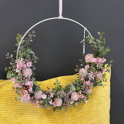 Kranz Seidenblumen silber, rosa, grün | handgefertigt | Mooie Tijd